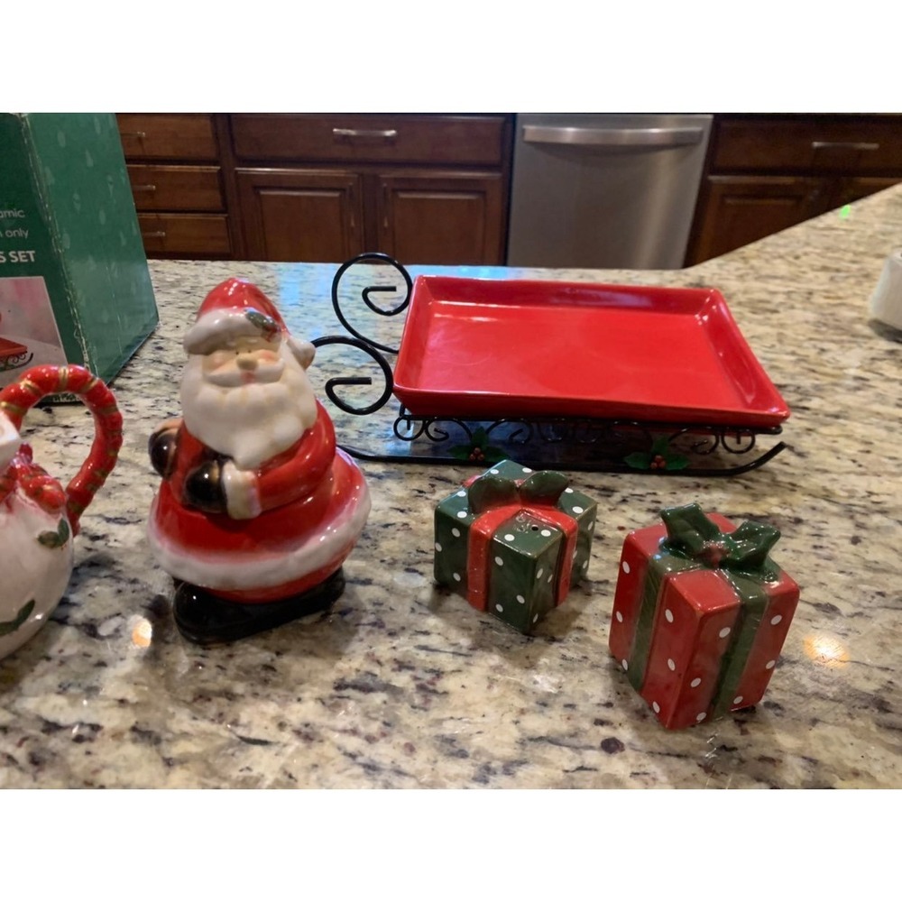 Christmas Sleigh hostess set hand paint coffee or tea set red & green